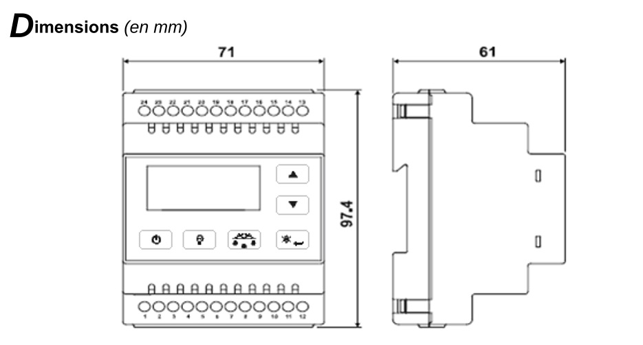 Régulateur de température MR55 dimensions