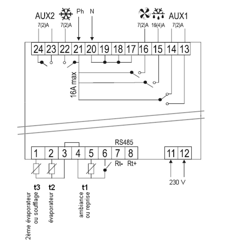 Régulateur de température Johnson Controls MR55 - schéma de câblage