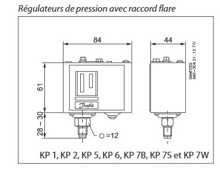 Vue pressostat KP 1 Danfoss